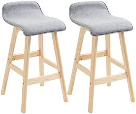 HOMCOM Tabourets de Bar Style scandinave - Lot de 2 tabourets de Bar avec Repose-Pieds - Bois de Sapin Tissu Polyester Aspect Lin Gris