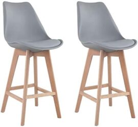 Lot de 2 tabourets de Bar avec Coussin Style scandinave, pieds en hêtre Lot de 2 tabourets de Bar avec Coussin Style scandinave, pieds en hêtre