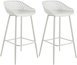 IDIMEX Lot de 2 tabourets de Bar IREK Chaise Haute pour Cuisine ou comptoir au Design Retro avec accoudoirs, en Plastique et métal Blancs, Hauteur d'assise 75 cm