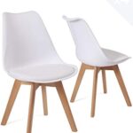 KAYELLES Lot de 4 chaises scandinaves avec Coussin - Cuisine Salle à Manger - Lao (Blanc)