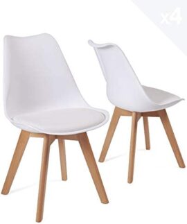 KAYELLES Lot de 4 chaises scandinaves avec Coussin - Cuisine Salle à Manger - Lao (Blanc)