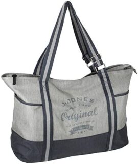 J JONES JENNIFER JONES Grand sac à main XXL en toile Sac à bandoulière Sac de loisirs 2 couleurs, gris, XX-Large