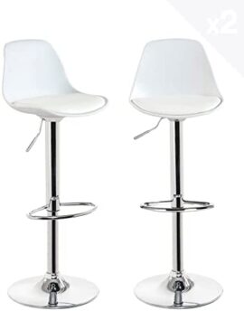 Tabourets de Bar Cuisine Design réglables – Lot de 2 chaises de Bar réglables (Blanc) Tabourets de Bar Cuisine Design réglables – Lot de 2 chaises de Bar réglables (Blanc)