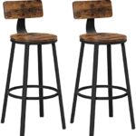 VASAGLE Tabouret de Bar, Lot de 2, Chaise avec Dossier, Siège de Cuisine Haut, Cadre en Acier, Montage Facile, Siège de 73 cm de Haut, Style Industriel, Marron Rustique et Noir LBC026B01V1