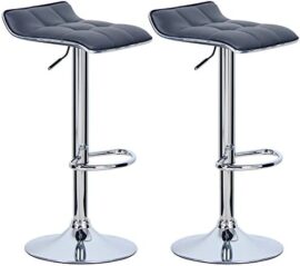 WOLTU BH28gr-2 Tabourets de Bar Lot de 2 en Cuir synthétique et Acier chromé, tabourets avec Caoutchouc Anti-dérapant,Gris