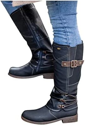 Dasongff Bottes hautes pour femme à talon long pour femme sexy Bottes plates d'hiver imperméables décontractées bottes hautes hautes hautes bottes de motard bottes de cowboy confortables bottes western fermeture éclair latérale